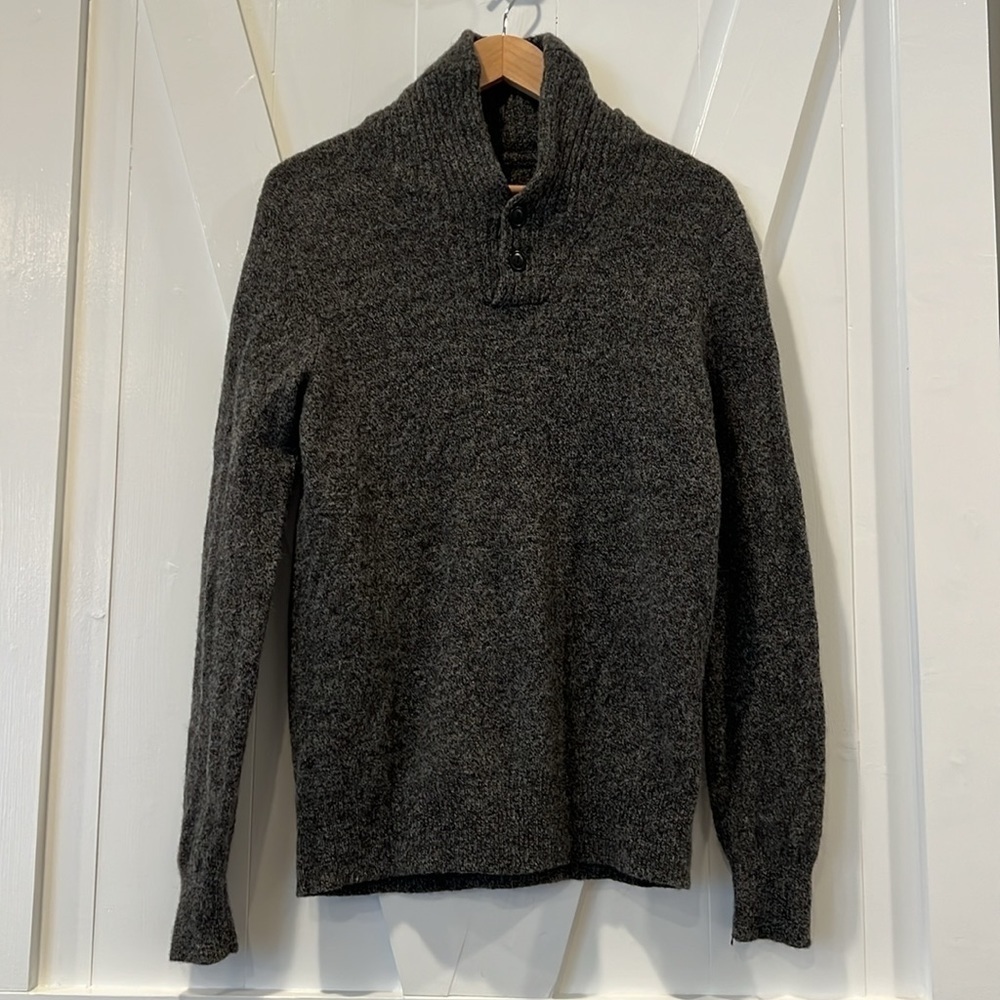 J. Crew 100% Lambs Wool Shawl Collar Marled Grey Sweater Size Medium